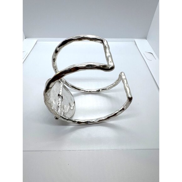 Chico's Silver Tone Hammered Oval Dic Cuff Bracelet Artisan Textured Boho Chic - Picture 9 of 9